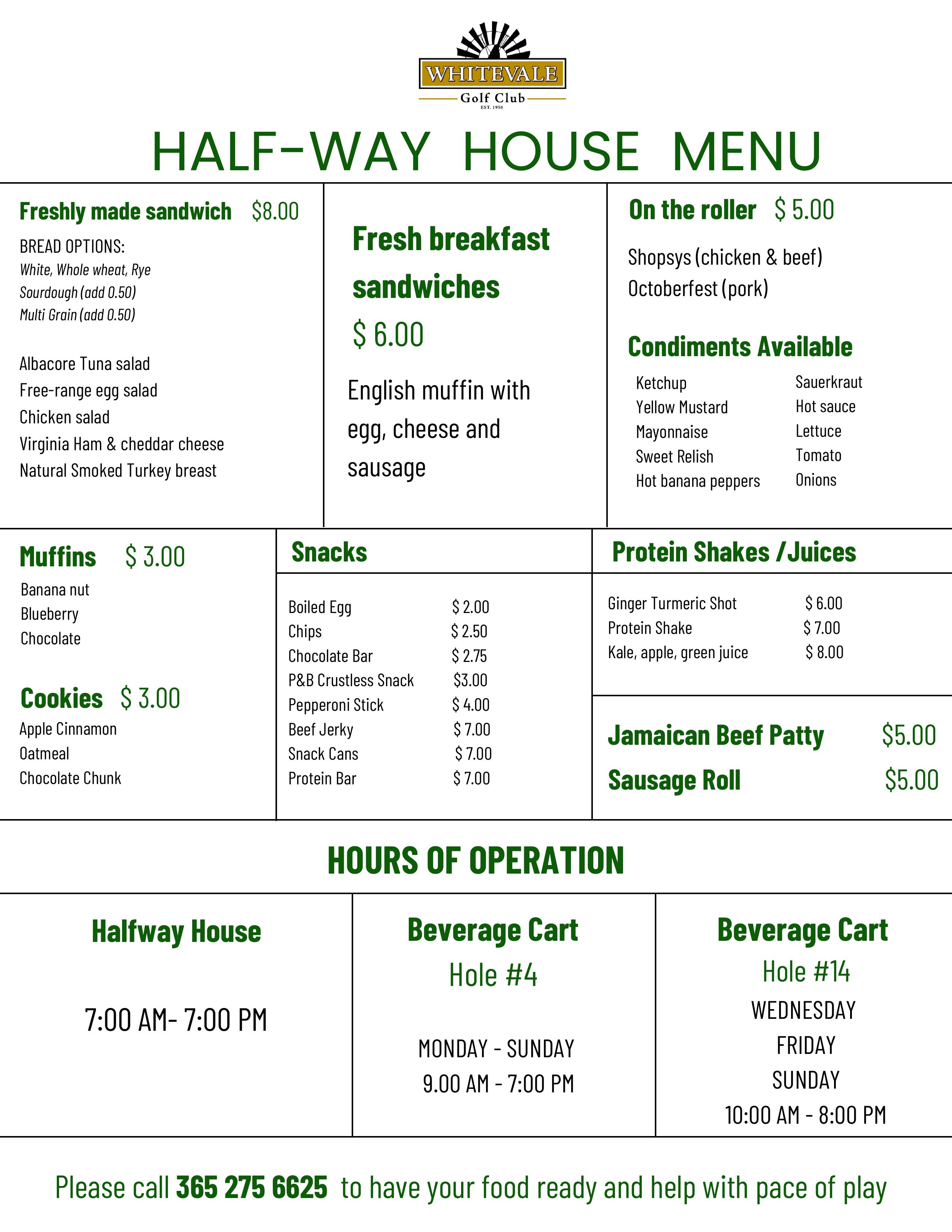 Half-Way House Menu