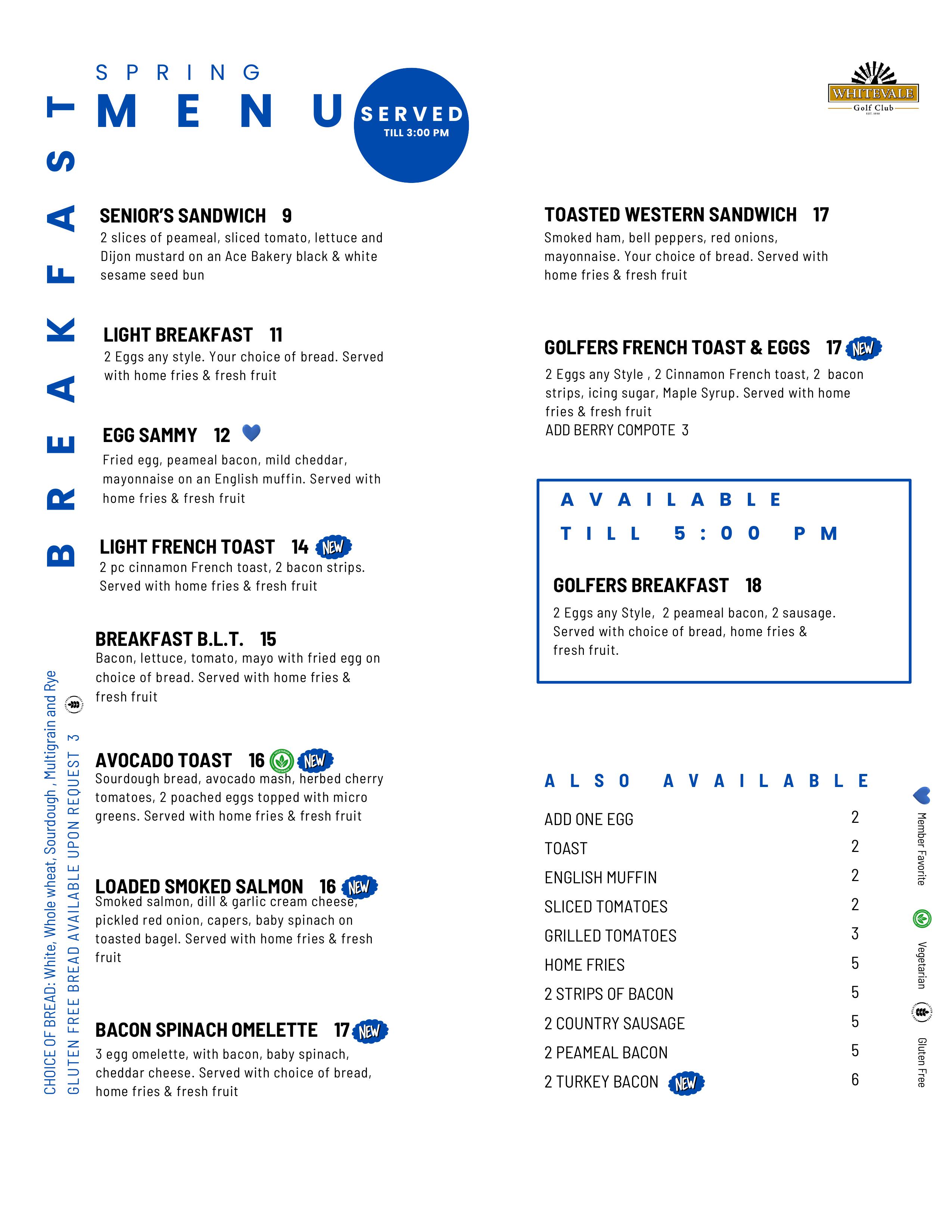 Club House Spring Breakfast Menu